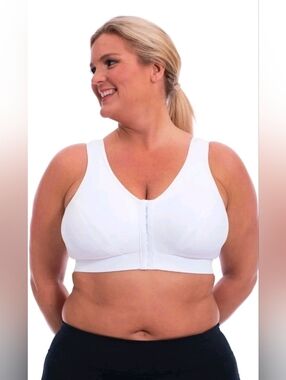 Enell Lite Sport Bra White NL101 Front Closure Full Coverage All Day Sz 7